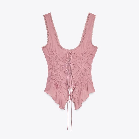 Ruffled Pink Lace-Up Bodysuit - Picture 4 of 16